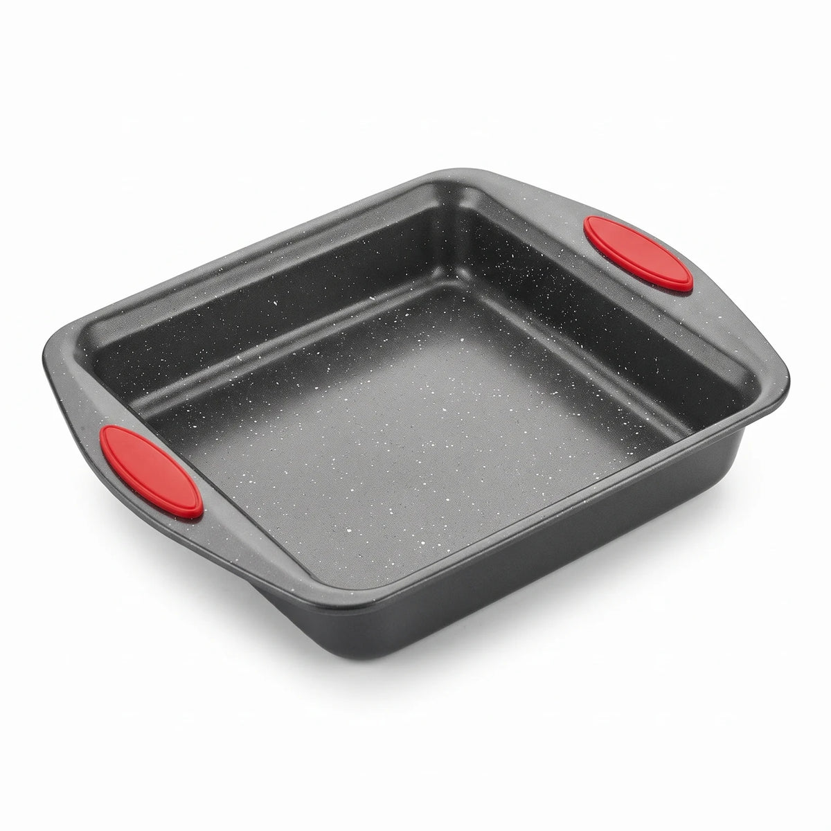 Rectangular Roasting & Baking Pan – Speckled Interior, Raised Sides, Rounded Corners and Red Side Grips