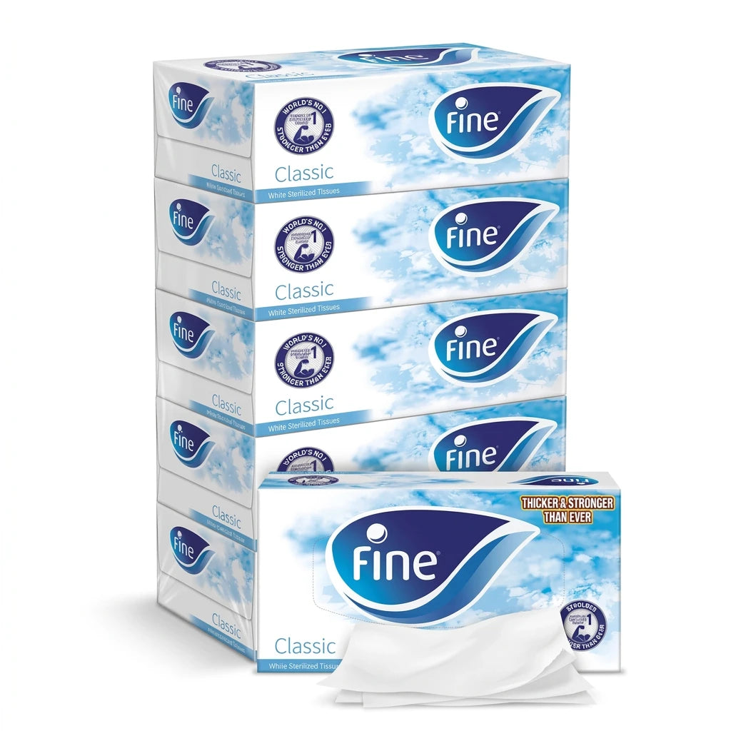 fine Classic White Sterilized Tissues – 5-Box Pack, 200 2-Ply Tissues per Box | White Tissue Paper Pack