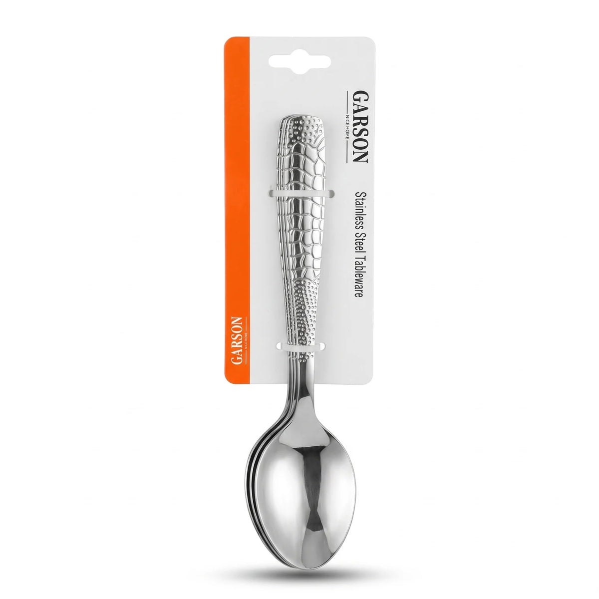 GARSON Stainless Steel Dinner Spoons, 6-Piece Set – Silver Tableware with Patterned Handles for Everyday Dining