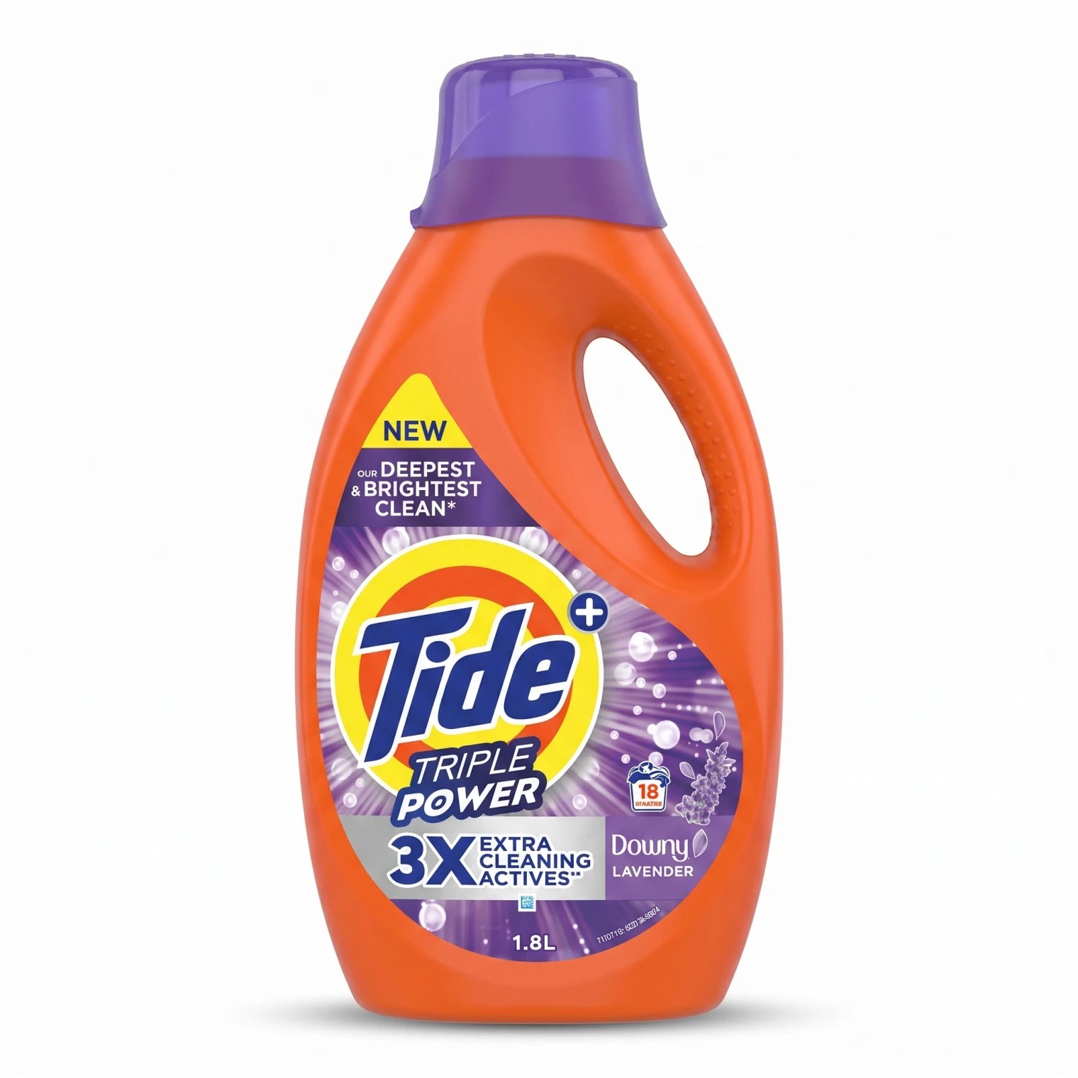 Tide Triple Power Laundry Detergent with Downy Lavender Scent, 1.8L | 18 Washes and 3X Extra Cleaning Actives