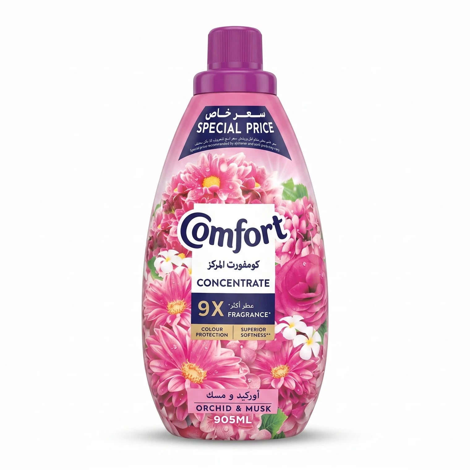 Comfort concentrate Fabric Softener – Orchid & Musk, 905ml | 9X Fragrance | Colour Protection | Superior Softness