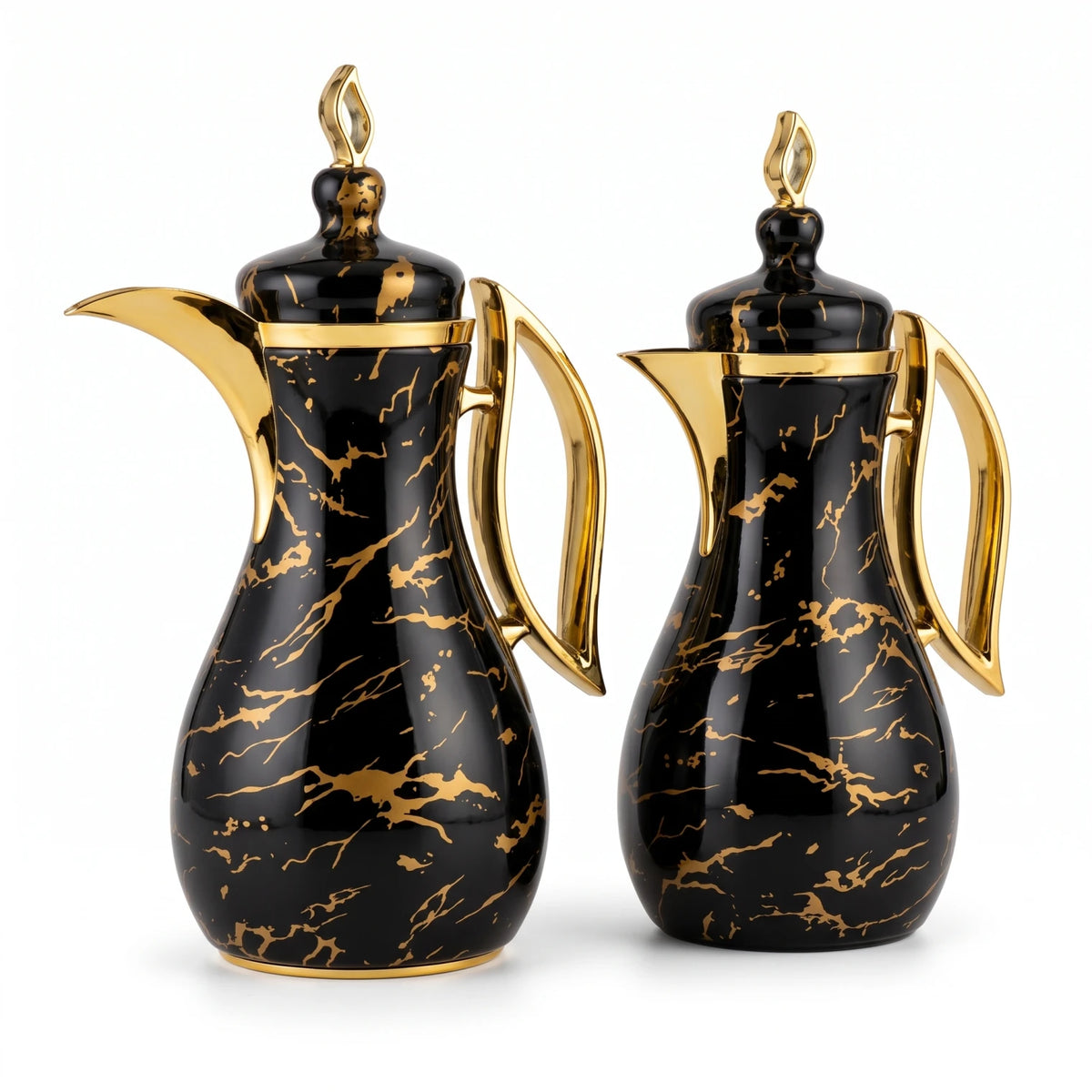 Pilsco 2-Piece Marble Black - Gold Decorative Vacuum Flask Set | Arabic Design, Stainless Steel, 1.0 + 1.0 L