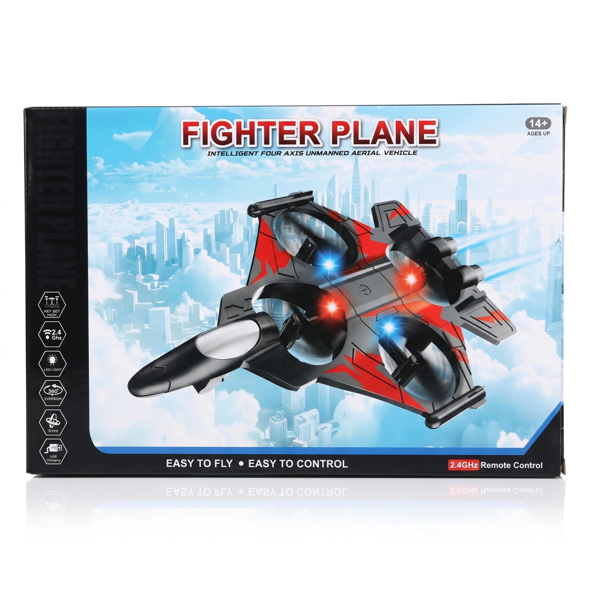 FIGHTER PLANE Remote-Controlled Toy Fighter Plane – 2.4GHz Four-Axis Aircraft with LED Light, Gyro, 360° Eversion and USB Charging