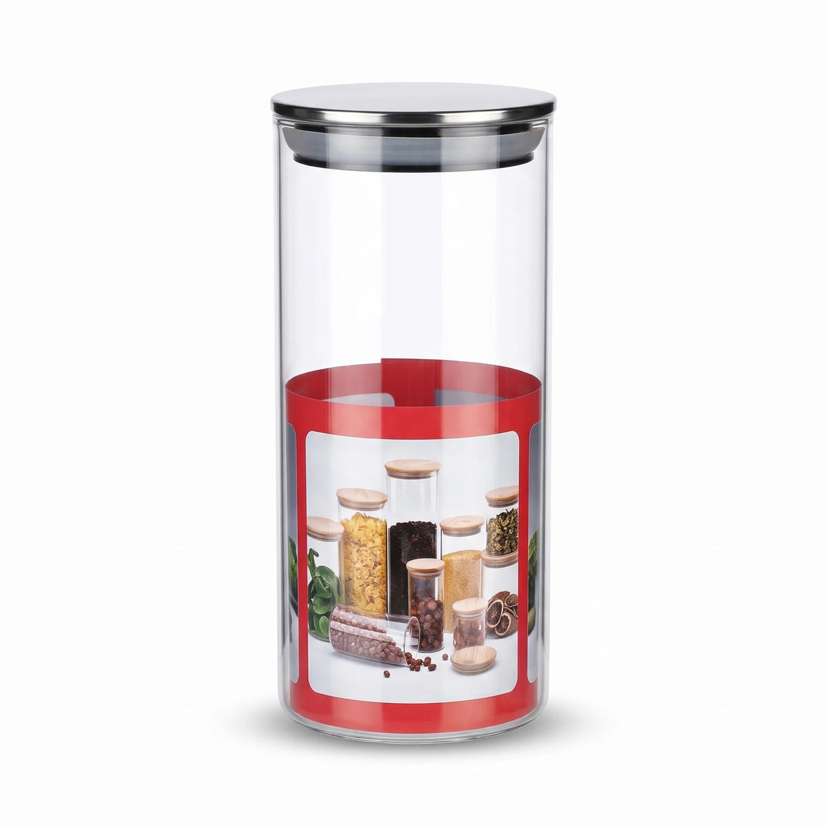 Yuniverse Canister Jar with Airtight Steel Lid – 16 cm Height x 6 cm Width | Transparent Cylindrical Food Storage Container