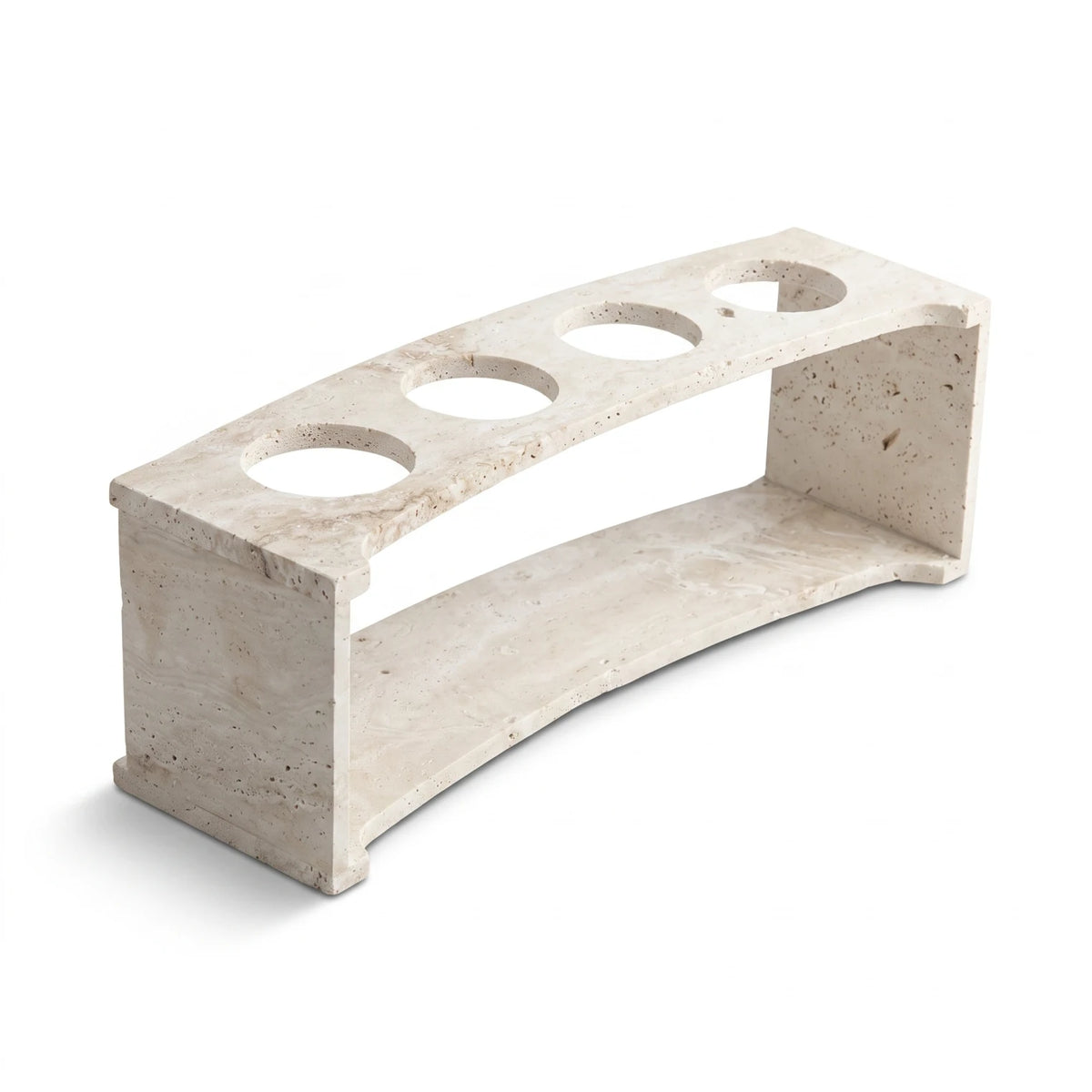 Natural Travertine Stone Coffee Cup Stand – 12 x 10 x 36 cm | Off-White Rectangular Holder with Multiple Circular Openings