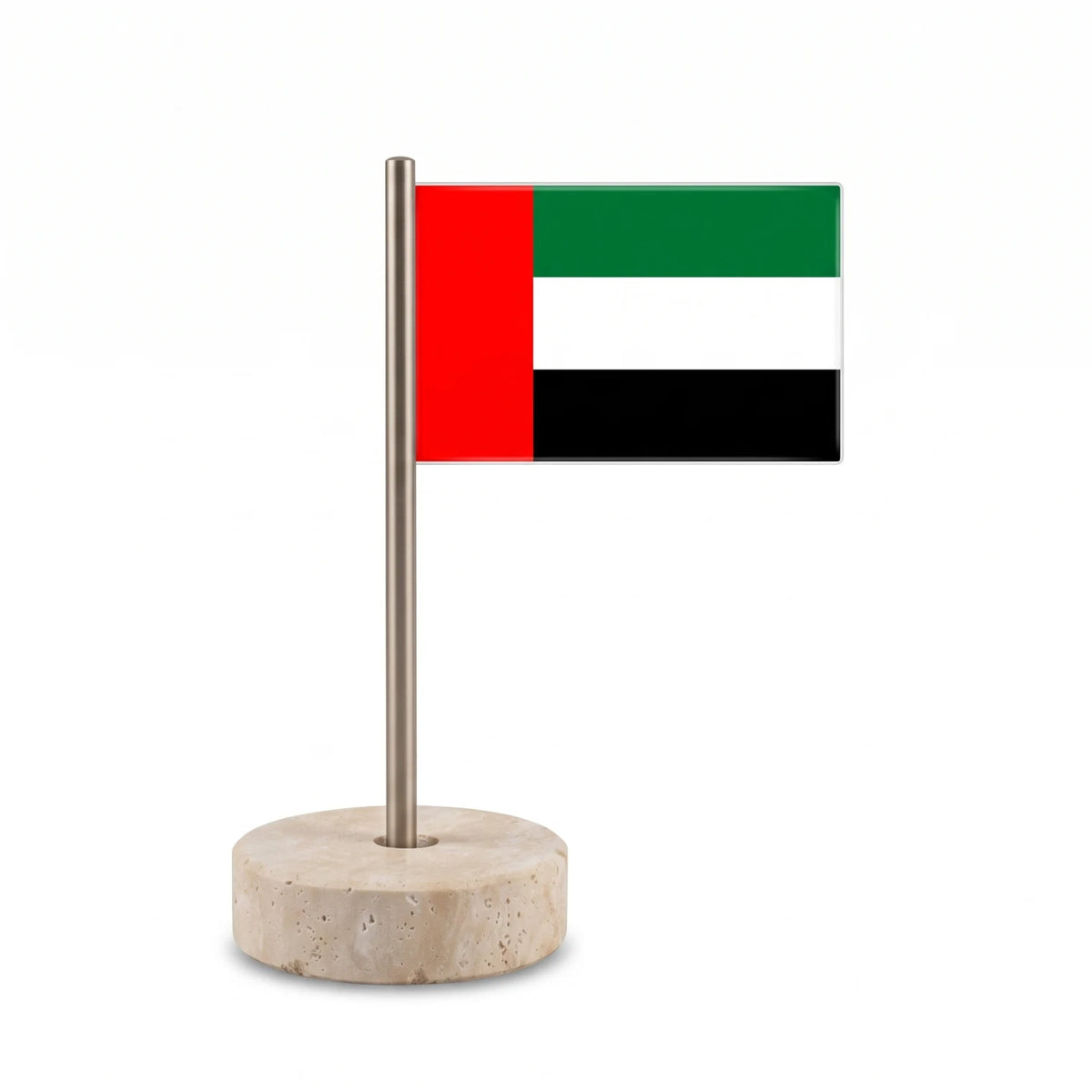 Acrylic Mini UAE Flag with Marble Travertine Round Base β 13cm Desk Display for National Day Celebrations, Office DΓ©cor and UAE-Themed Spaces