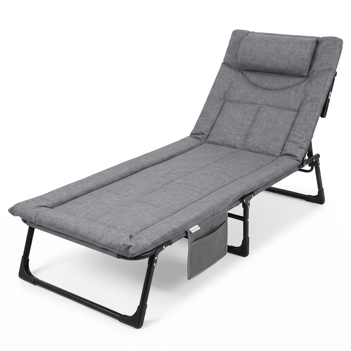 Jiham Foldable outdoor camping Bed – Grey 190cm Folding Cot | Adjustable Reclining Backrest, Metal Frame, Linen-weave or Plain Fabric - Linen-weave - Image 1