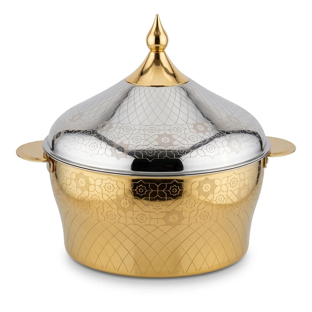 BOHARA 3.5 liters 18/10 Stainless Steel Hot Pot – Lidded Food Serving Vessel with Side Handles for Tabletop Serving