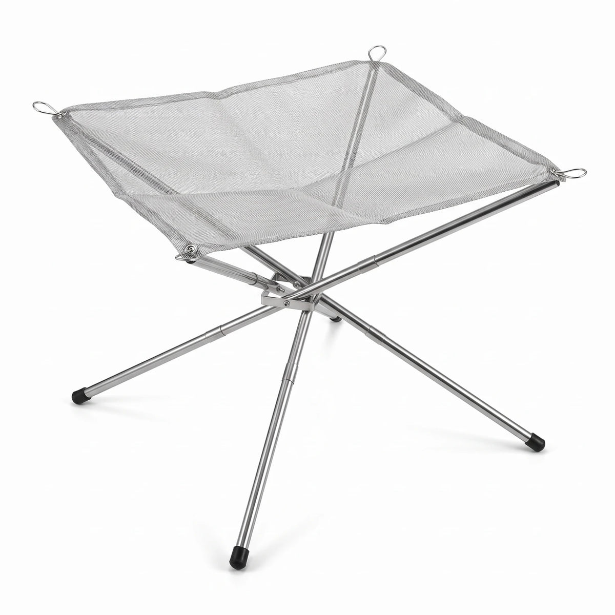 Stainless Steel Mesh Burner – Portable Folding Outdoor Fire Pit | Silver Small & Medium | Four-Leg Stand, Mesh Fire Net and Storage Bag - Silver / Small - Image 1