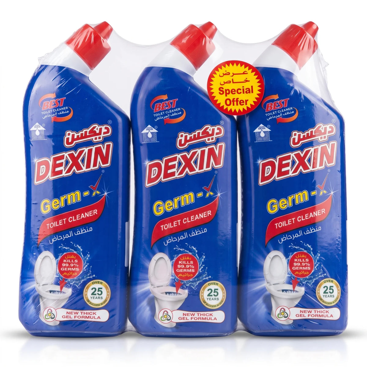 DEXIN BEST Germ-X Toilet Cleaner – 3 Bottles | Thick Gel Formula with 99.9% Germ Claim