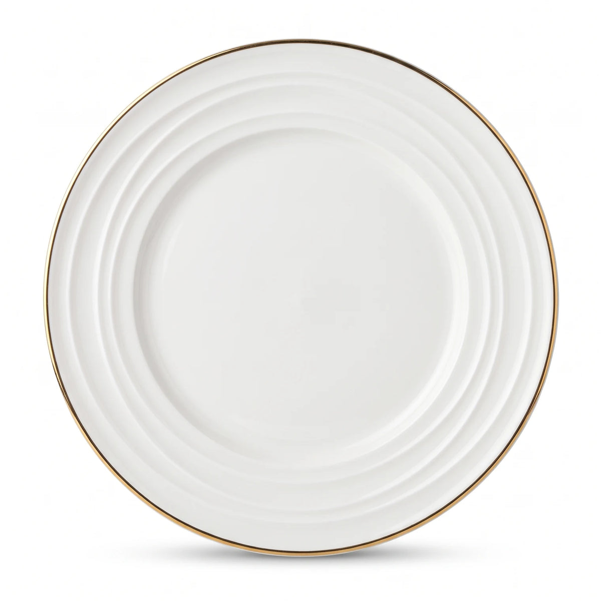 QUALITIER Premium Fine Porcelain 27 CM Dinner Plate – White Plate with Gold-Colored Rim and Raised Concentric Rings for Table Settings