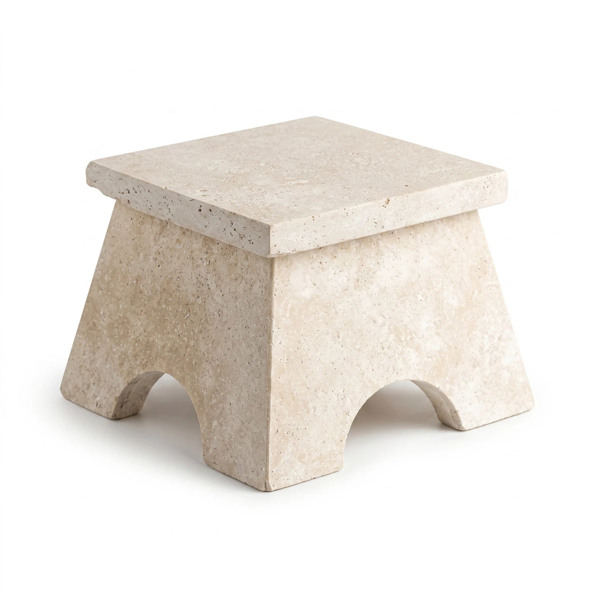 Natural Travertine Stone Stand – 13 x 18 x 18 cm | Textured Off-White Design with Arched Cutout
