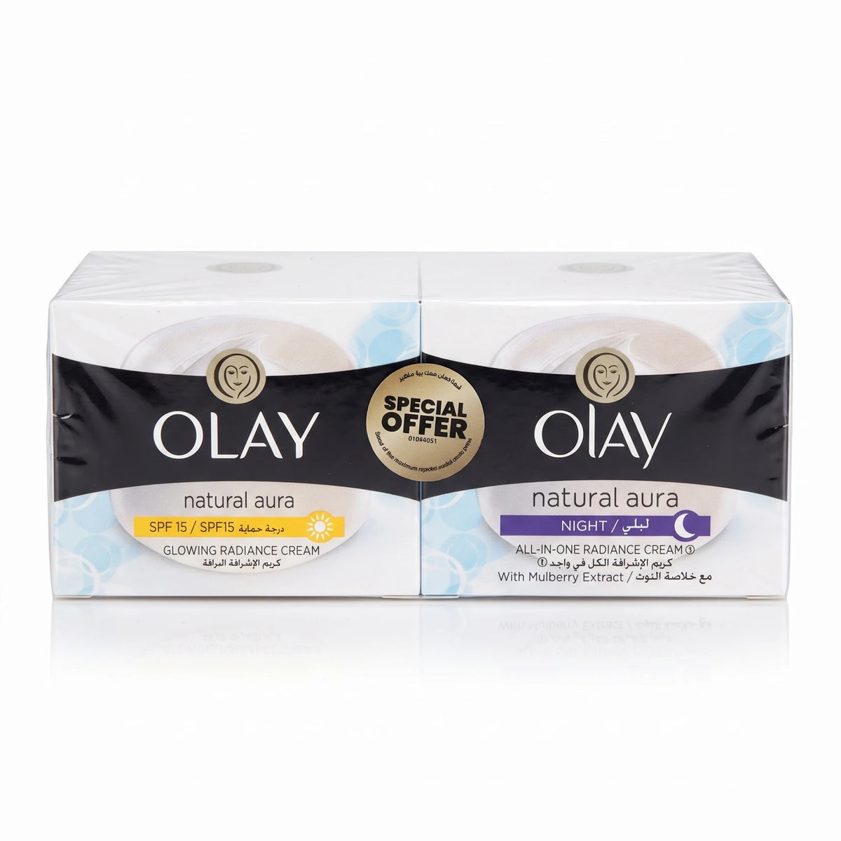OLAY Natural Aura Morning and Night Cream 50g 2 Pack – Glowing Radiance Day Cream SPF 15, All-in-One Radiance Night Cream