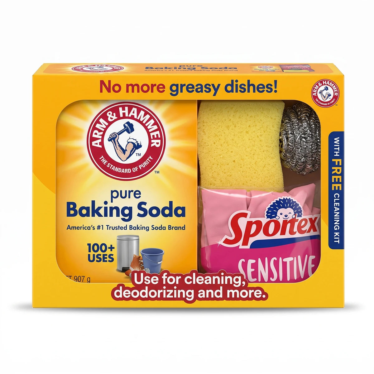 ARM & HAMMER pure Baking Soda – 907 Grams | 100+ Uses for Cleaning, Deodorizing and Greasy Dishes | Household Cleaner with Free Cleaning Kit