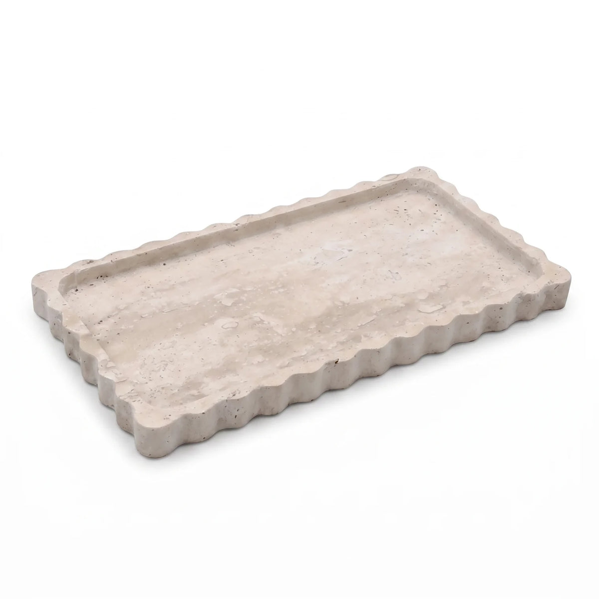 Rectangular Travertine Stone Scalloped Tray – 26 x 14 x 2 cm | Raised Rim | Textured Surface | Decorative Tray
