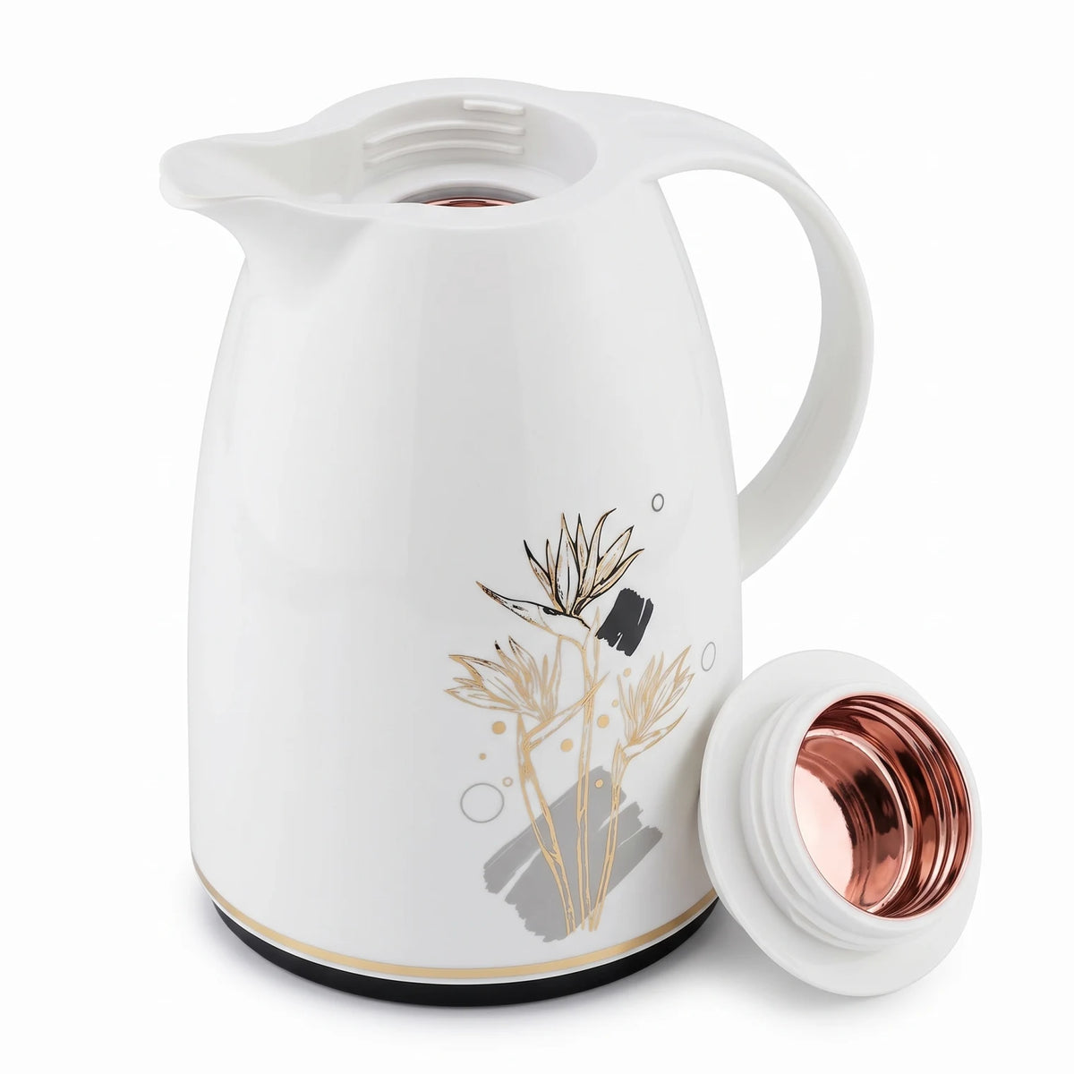 Regal White Vacuum Flask 1.0 Liter – Luxury Floral Design | Leak Proof | Keeps Hot 12 Hours and Cold 24 Hours