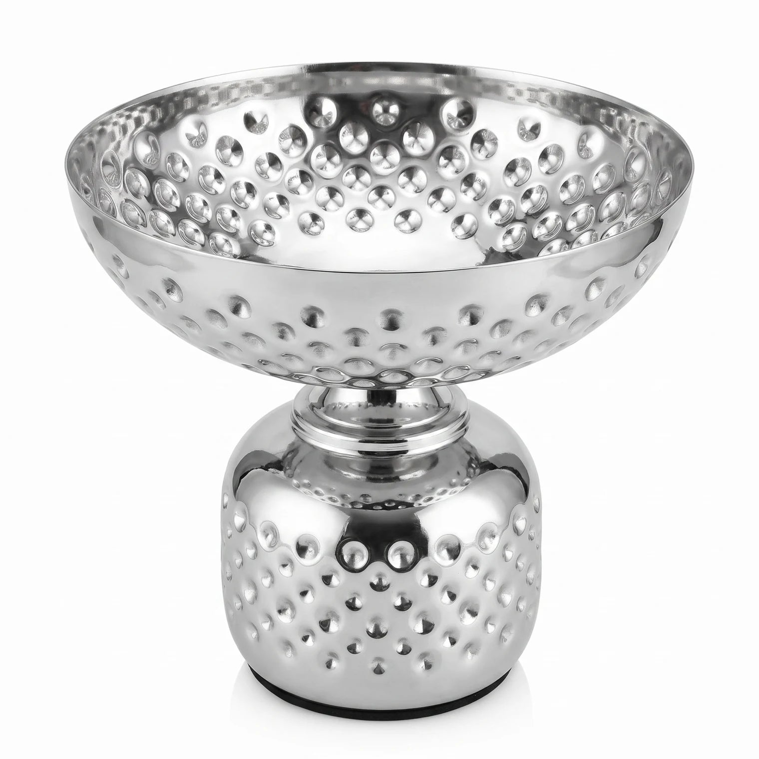 Silver Metal Decorative Bowl Medium – 19 x 20 x 20 cm | Raised Pedestal Base | Reflective Finish | Decorative Home Display