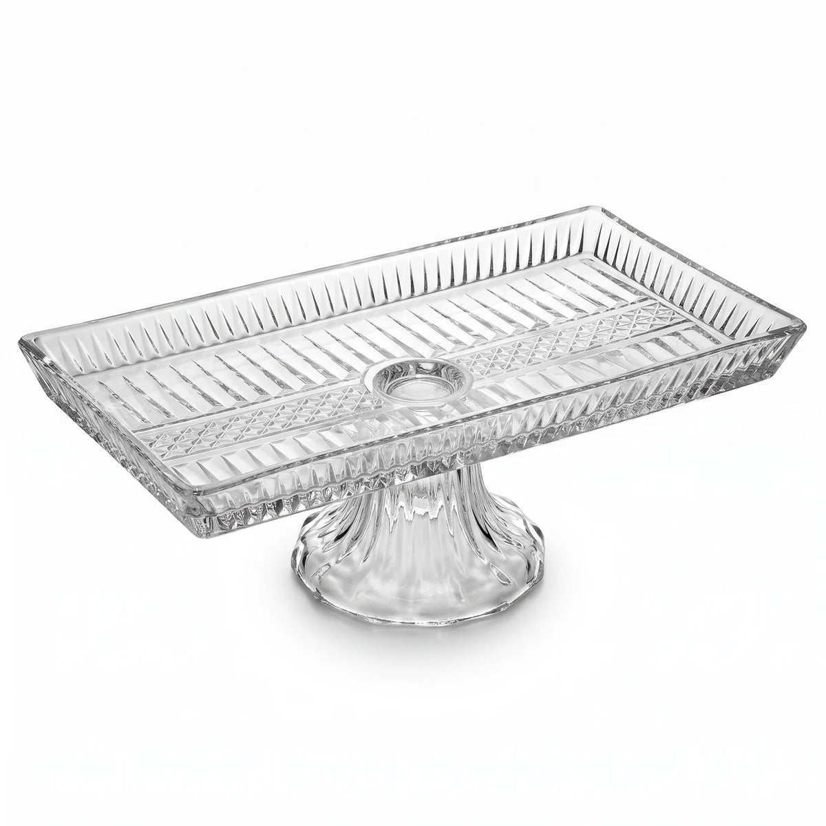 Rectangular Glass Fruit Stand – 27 x 14 x 9 cm | Embossed Texture | Pedestal Base for Fruits, Nuts and Desserts