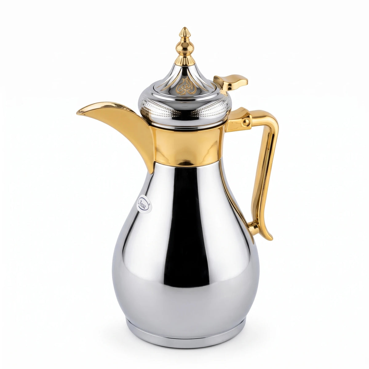 Ansa Traditional Arabic Stainless Steel Vacuum Flask – 0.35 or 0.6 Liters | Pink Glass Interior | Leak Proof Tea and Coffee Server - Silver - Gold / 0.6 Liters - Image 1