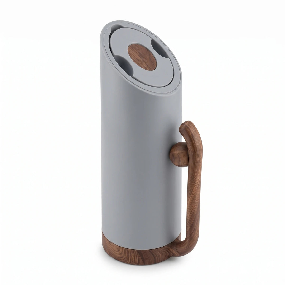 MAHRA Matte Grey vaccum flask 0.8 Liter – Wood Grain Handle and Base | Leak Proof Tea and Coffee Flask