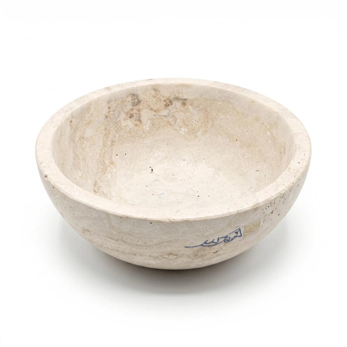Natural Travertine Stone Bowl – 15 x 15 x 6cm | Shallow Round Design | Off-White Cream Finish