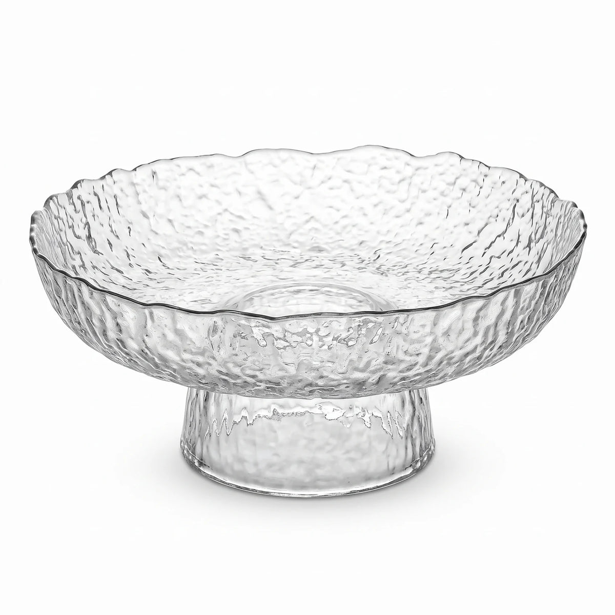 Decorative Hammered-Glass Pedestal Fruit Bowl – 20 cm Round Bowl with Ruffled Rim and 10 cm Base