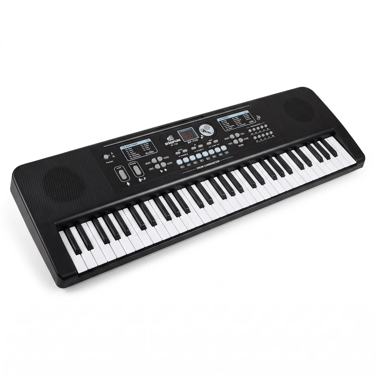 BIGFUN ELECTRONIC PIANO BF-700 – 61-Key Black Keyboard | 10 Rhythms, 16 Tones, Display, Speakers & Demo, Recording and Tempo Controls