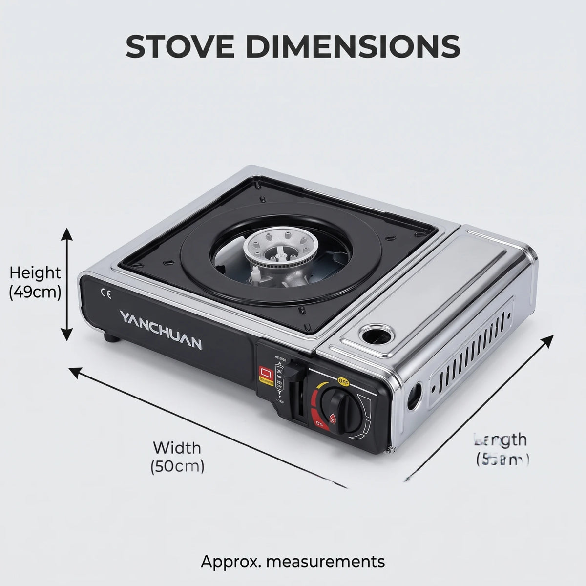 YANCHUAN Portable Gas Stove BDZ-155-A – High Heat Output, Single-Burner Black Cooktop with Rotary Control