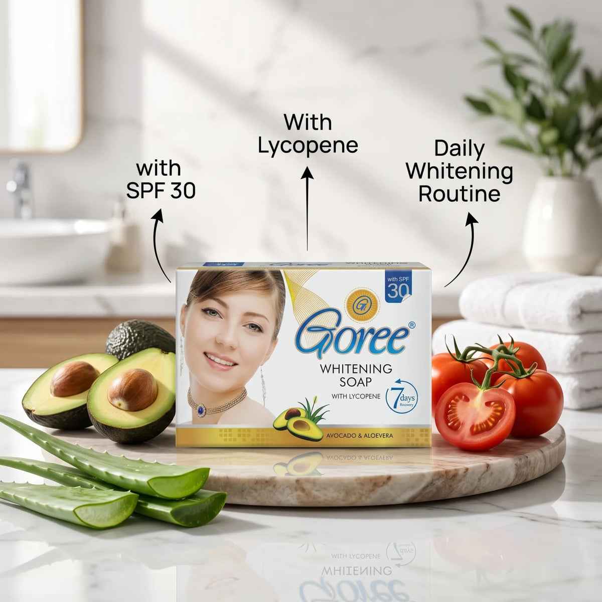Epoke Whitening Soap Avocado & Aloevera with Lycopene and SPF 30 for Daily Cleansing