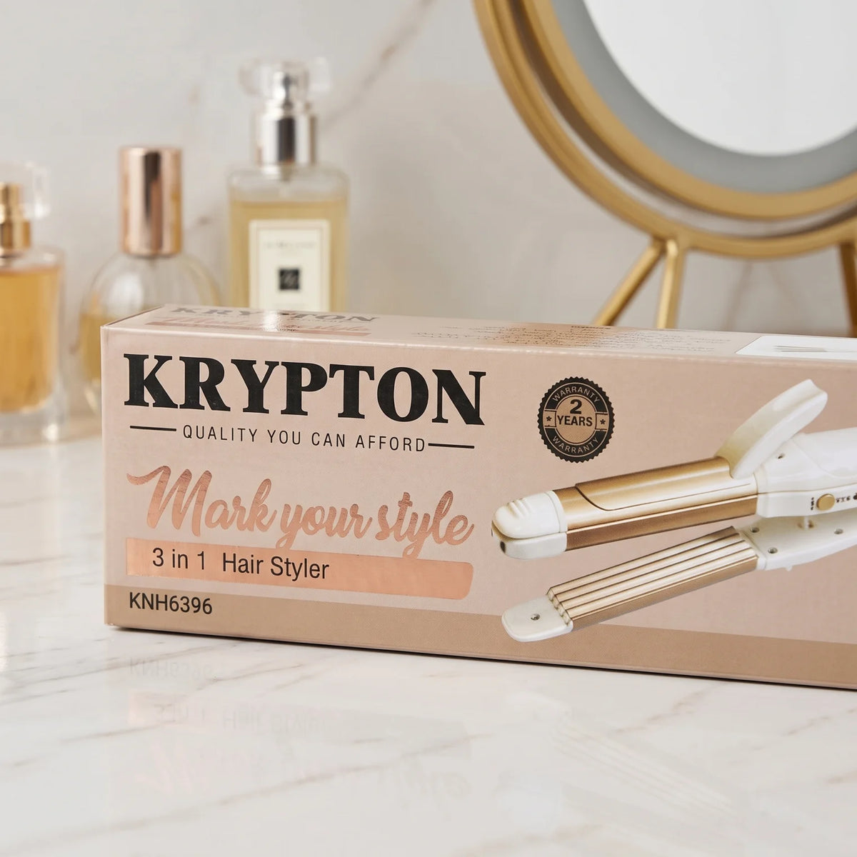 KRYPTON 3 in 1 Hair Styler KNH6396 – White and Gold Styling Tool for Waves and Everyday Hair Styling