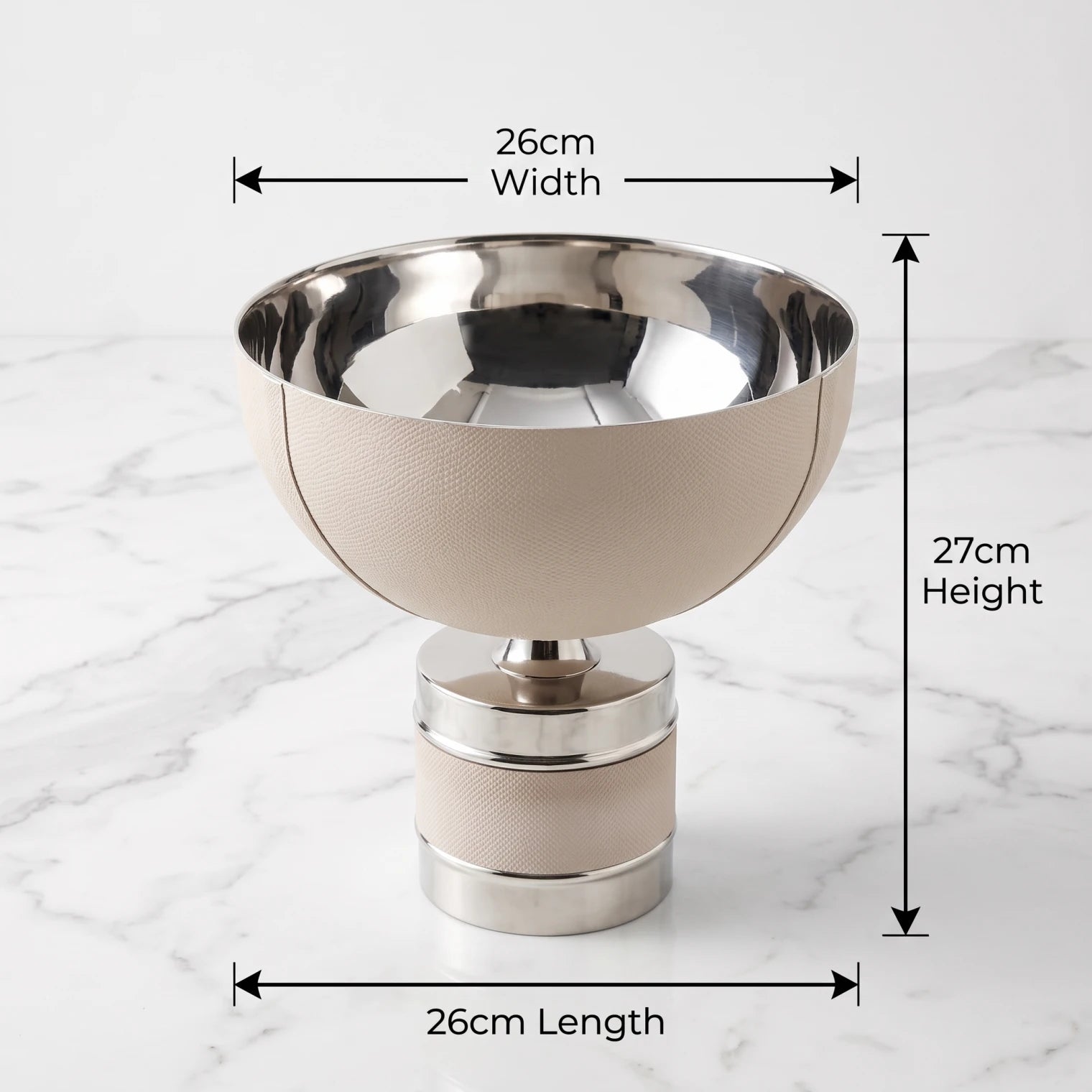 Decorative Metal Bowl with Base – 27cm Height, 26cm Width and Length | Curved Band Design with Reflective Sections