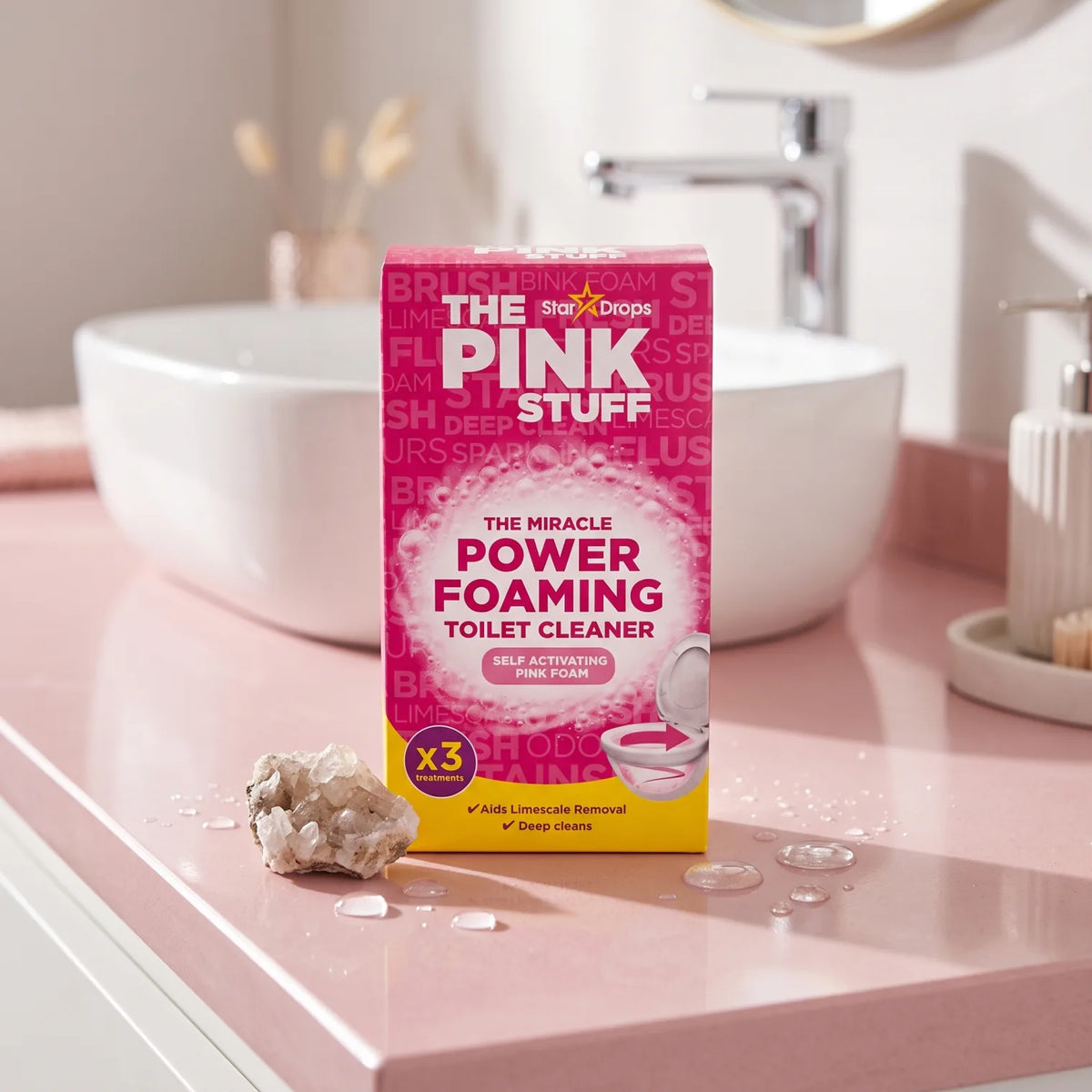 Star Drops THE PINK STUFF Self Activating Pink Foam Toilet Cleaner – X3 Treatments | Miracle Power Foaming Cleaner Aids Limescale Removal