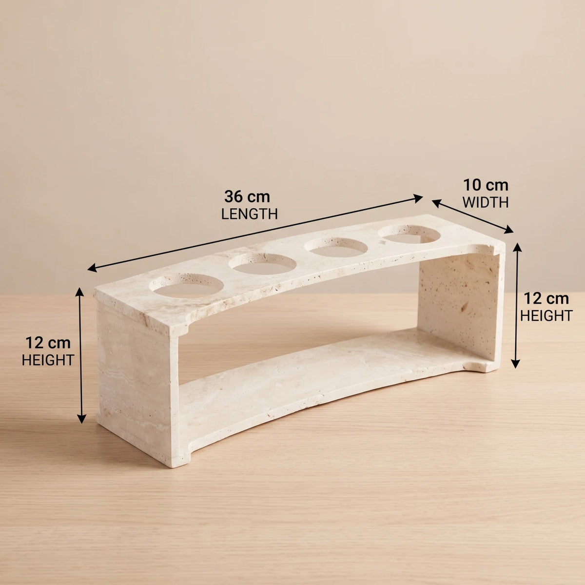 Natural Travertine Stone Coffee Cup Stand – 12 x 10 x 36 cm | Off-White Rectangular Holder with Multiple Circular Openings