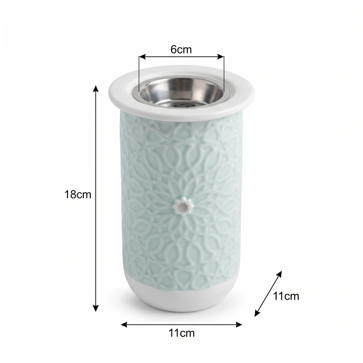 OTANTIC ASALA Small Teal Incense Burner – Embossed Geometric Pattern, Metal Insert Cup and 6cm Charcoal Area