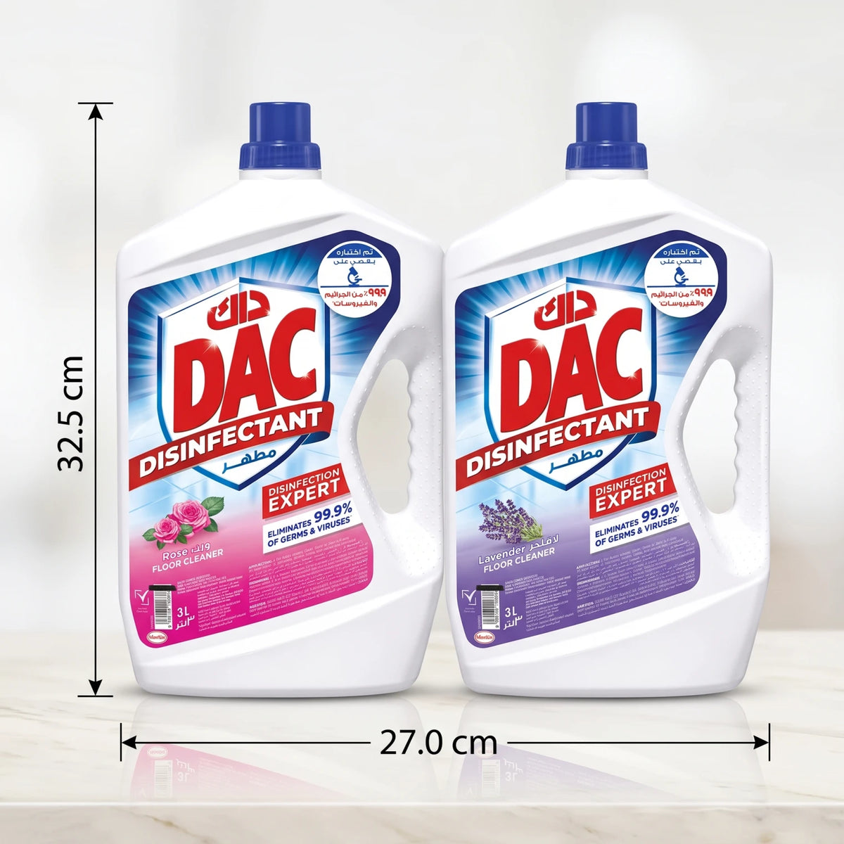 DAC Disinfectant Expert Floor Cleaner 3L 2-Piece Pack | Rose and Lavender Scents for Hard Surface Cleaning