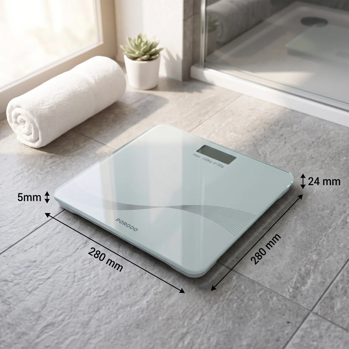 PORODO SOMAFIT Digital Weight Scale – 180kg Capacity | 50g Precision | Tempered Glass Platform | LED Display Bathroom Scale