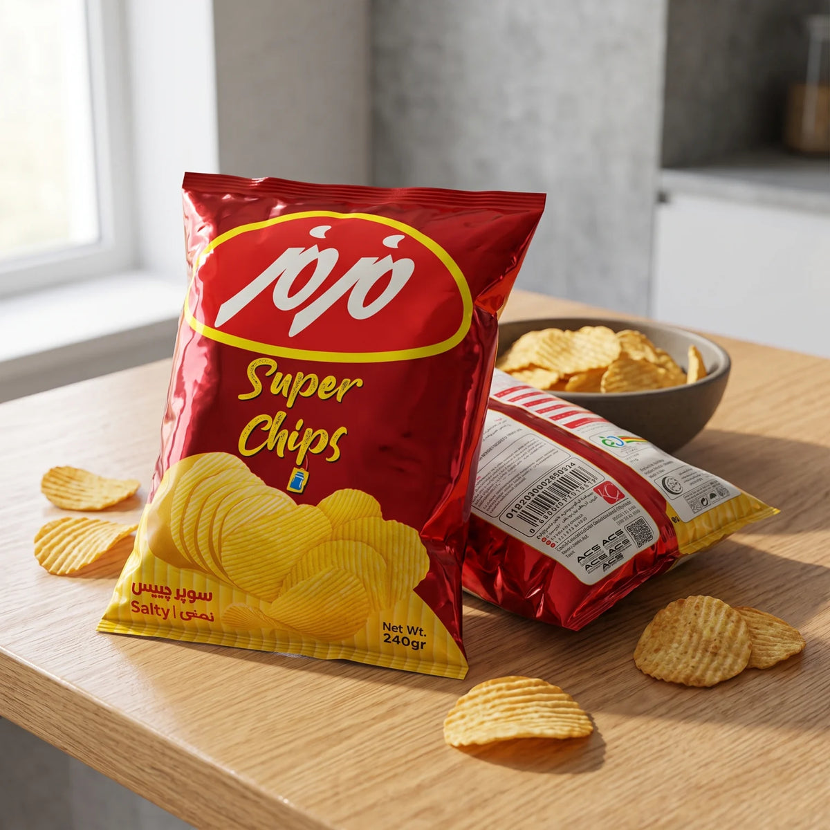 Chipsy Super Chips Salty Potato Chips 240gr – Ridged Potato Snack in Red and Yellow Packaging