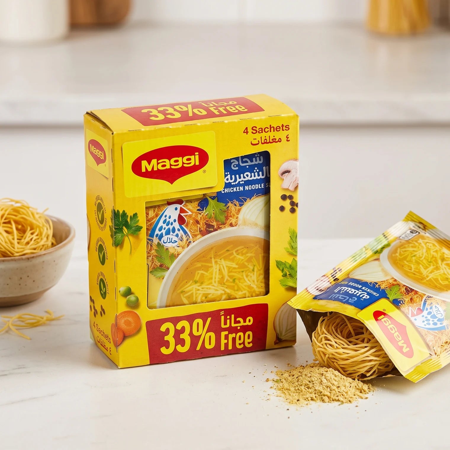Maggi Chicken Noodle Soup Pack of 4 Pieces – 60g Each | Chicken Flavour Sachets