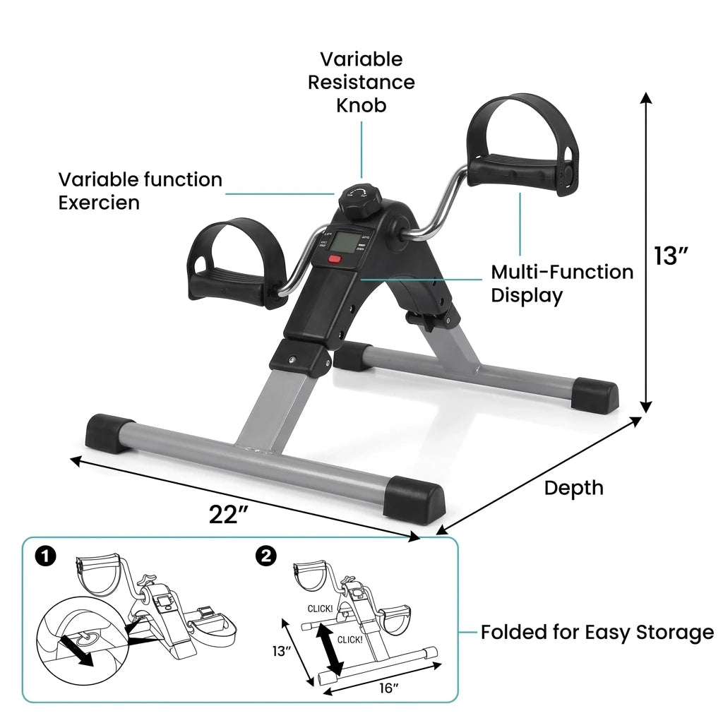 Arm and Leg Pedal Exerciser – 22 x 16 x 13 in | Variable Resistance | Multi-Function Display | Foldable Low-Impact Cardio Trainer