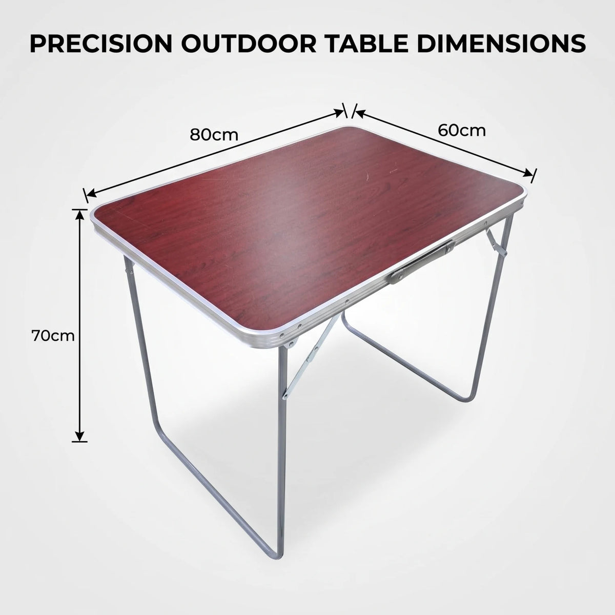 Alluminium Alloy Portable Folding Camping & Picnic Table – 70 x 60 x 80 cm | Maroon Wood-Grain Top | Outdoor Serving Table