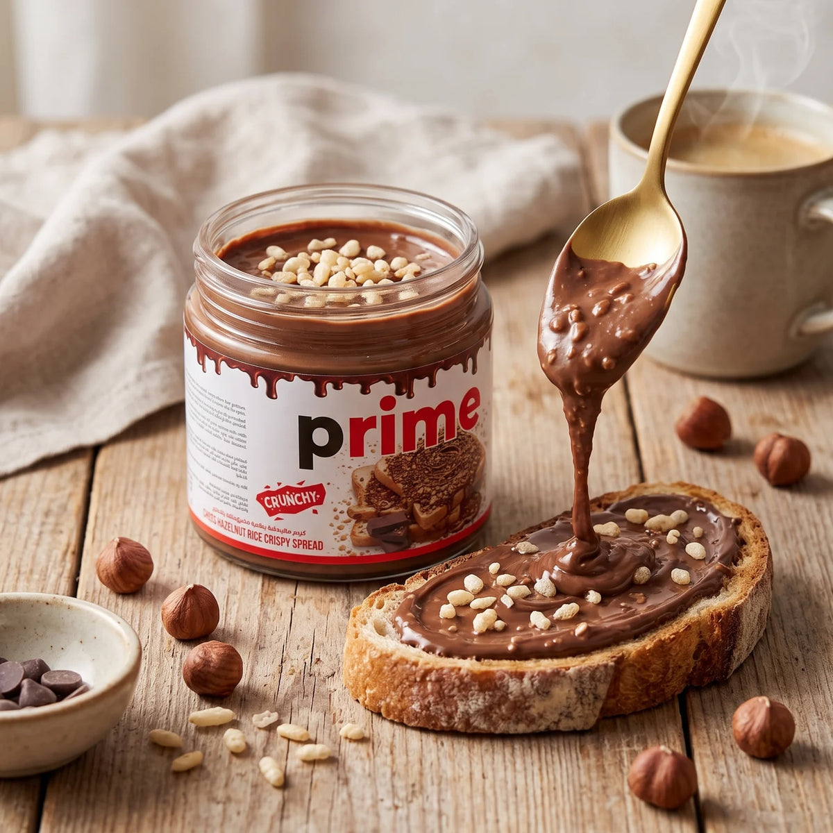 prime CRUNCHY Hazelnut Rice Crispy Spread – 200 Grams | Crunchy Hazelnut Spread in a Convenient Jar