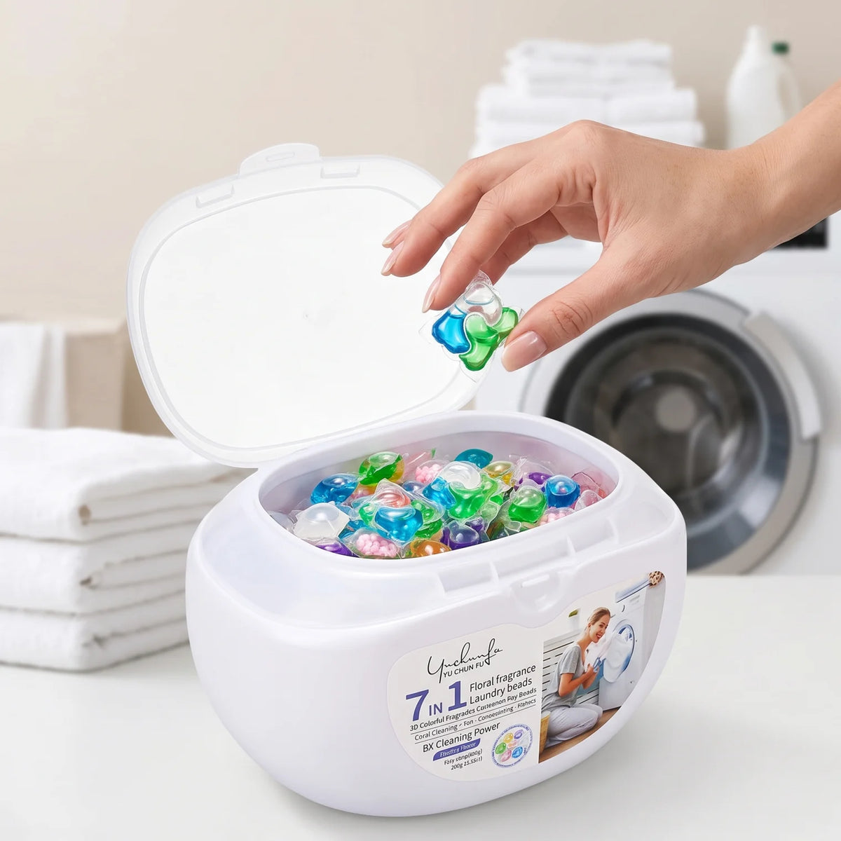 Yu Chun Fu 7 in 1 laundry Beads 400g, 40 Pieces – Floral Fragrance Concentrated Laundry Gel with Deep Cleaning and Softening Care
