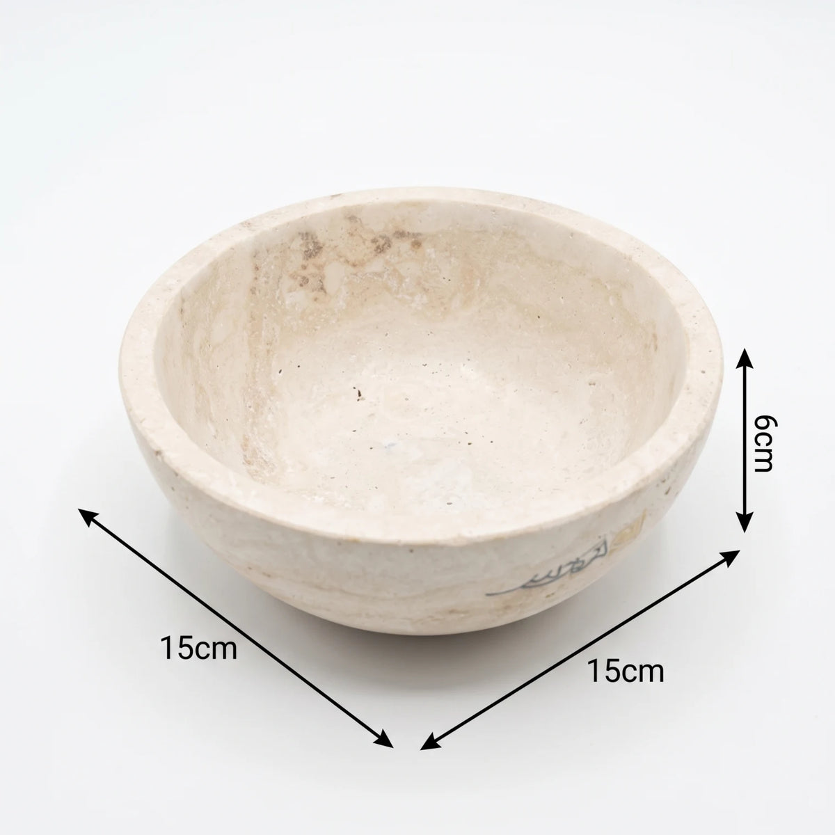 Natural Travertine Stone Bowl – 15 x 15 x 6cm | Shallow Round Design | Off-White Cream Finish