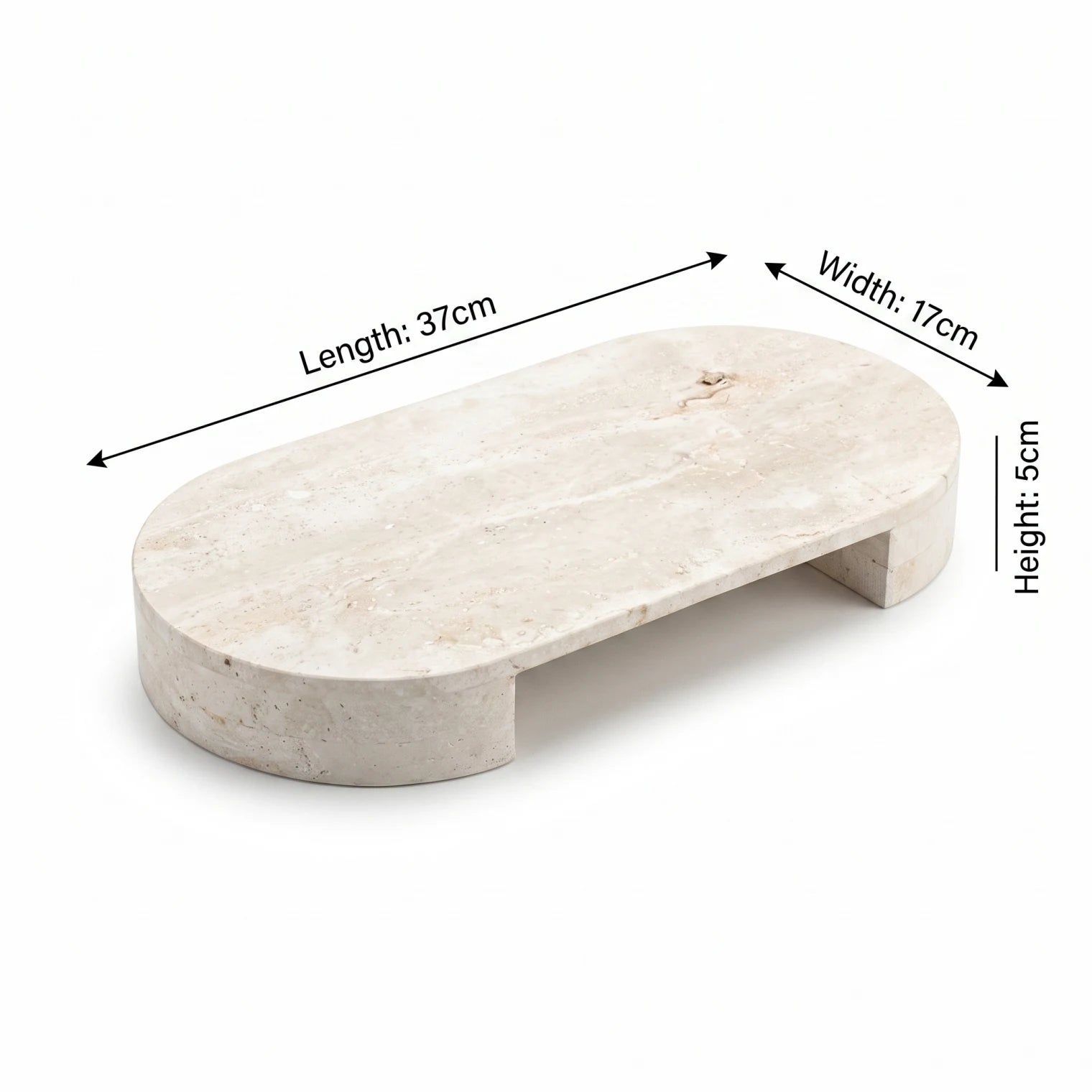 Oval Travertine Stone Stand with Round Bases – 5cm H x 17cm W x 37cm L