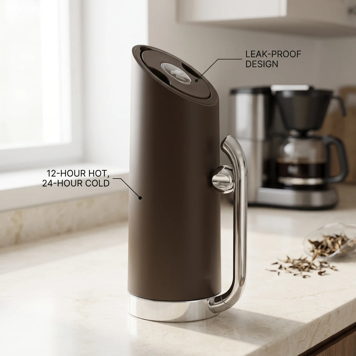 MAHRA Dark Brown Vaccum Flask 0.8 Litre | Leak Proof | 12-Hour Hot, 24-Hour Cold | Tea and Coffee Flask