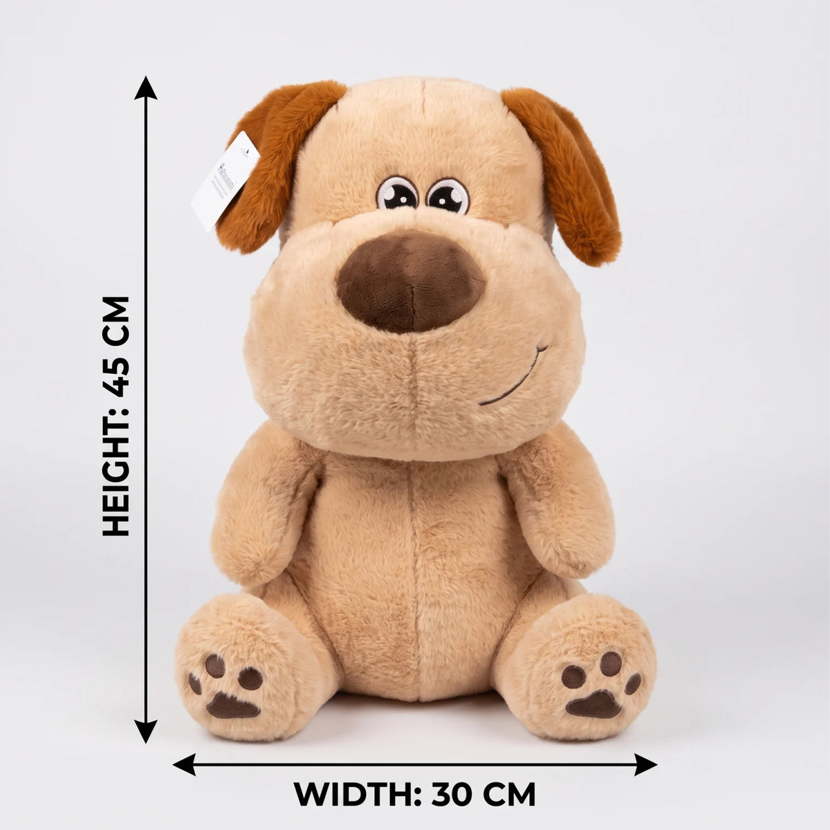 Plush Dog Toy Stuffed Animal – 45 cm Height x 30 cm Width | Seated Beige Dog with Soft Plush Fabric, Floppy Brown Ears and Embroidered Details