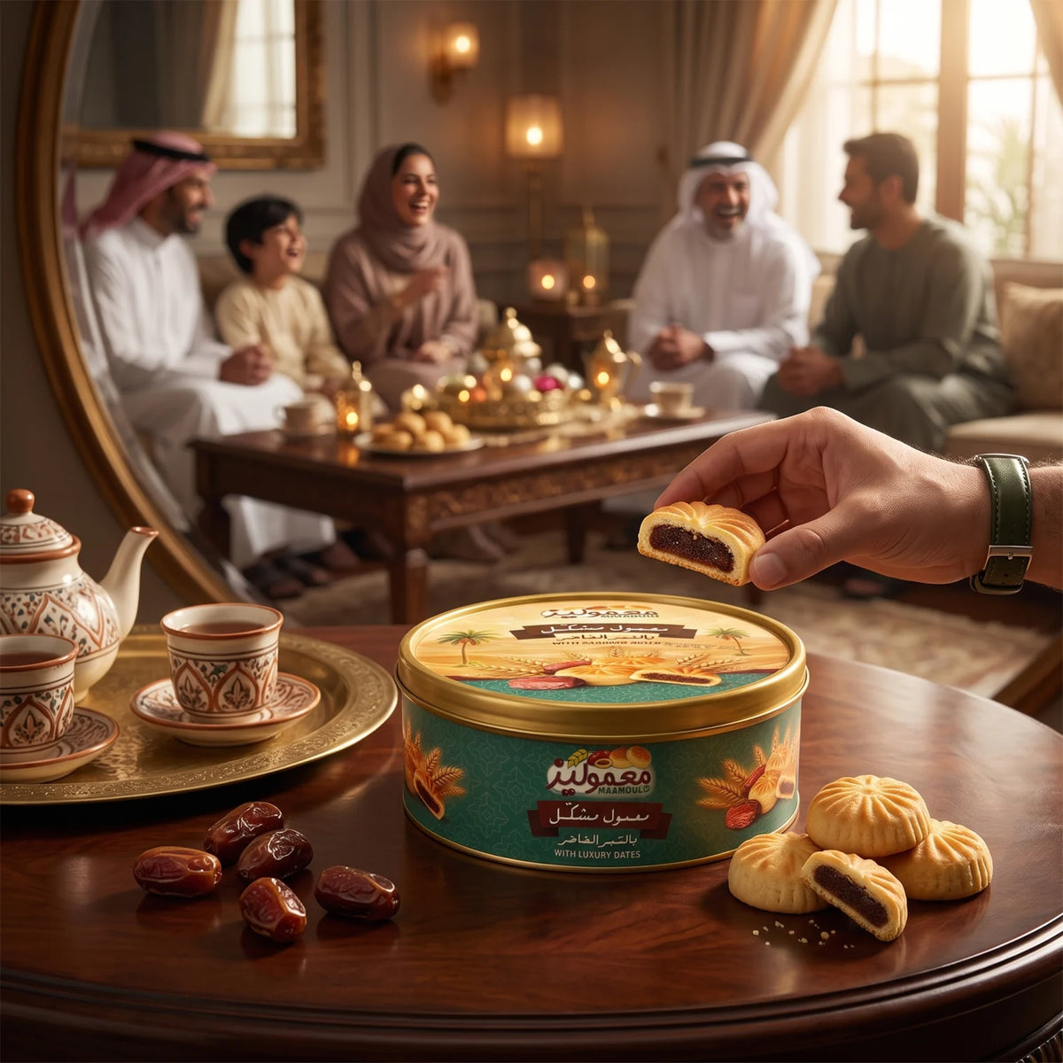 MAAMOULIZ Luxury Date Maamoul Cookies 500G – Date-Filled Pastry in Round Gold Tin | معمول فاخر Arabic Sweet for Sharing