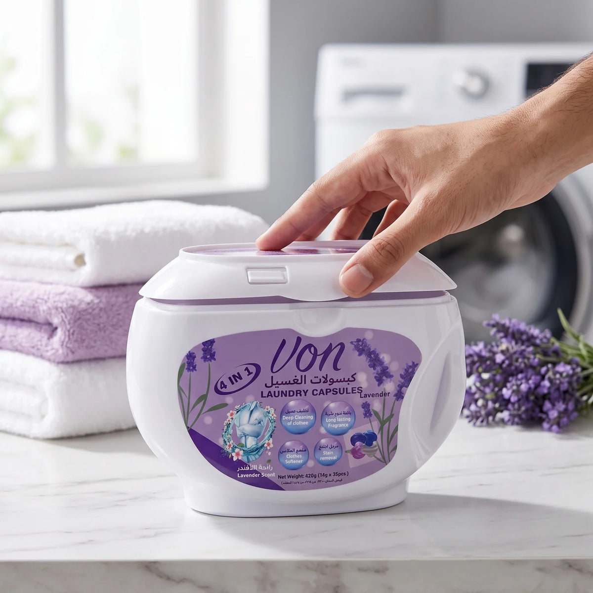 Vona Laundry Capsules 420g – 35 x 12g Lavender Scented 4-in-1 Detergent Pods for Deep Cleaning, Stain Removal and Softening