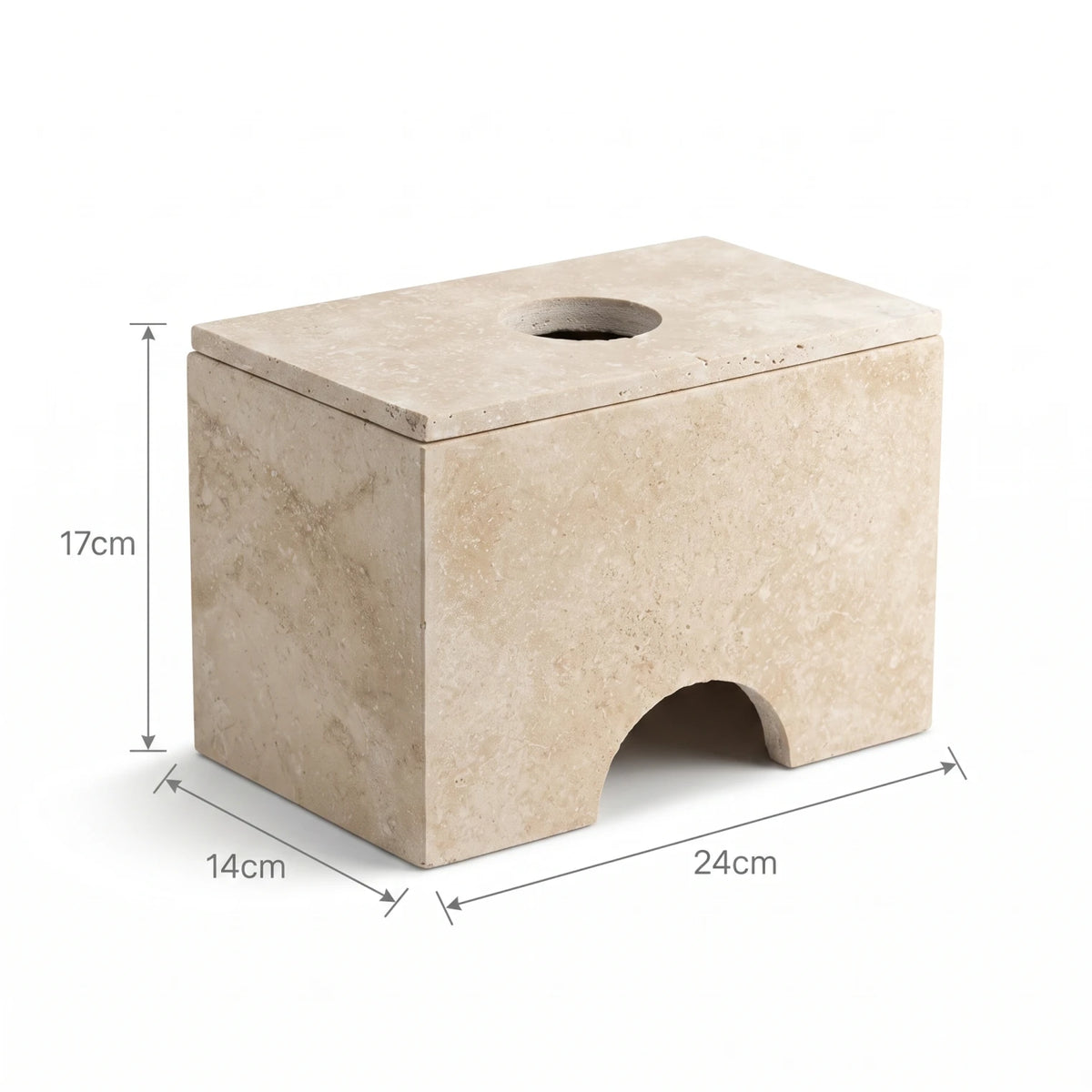 Natural Travertine Marble Tissue Box – 17 x 14 x 24 cm | Beige Stone Design