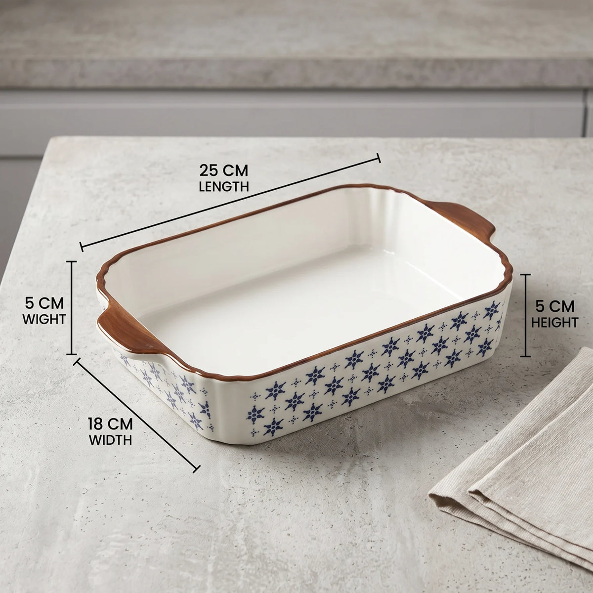 Ceramic Oven-Safe Baking & Serving Dish – 25 CM x 18 CM x 5 CM | Rectangular Bakeware with Handles | Decorative Glazed Finish | Black or Brown - Brown - Image 2